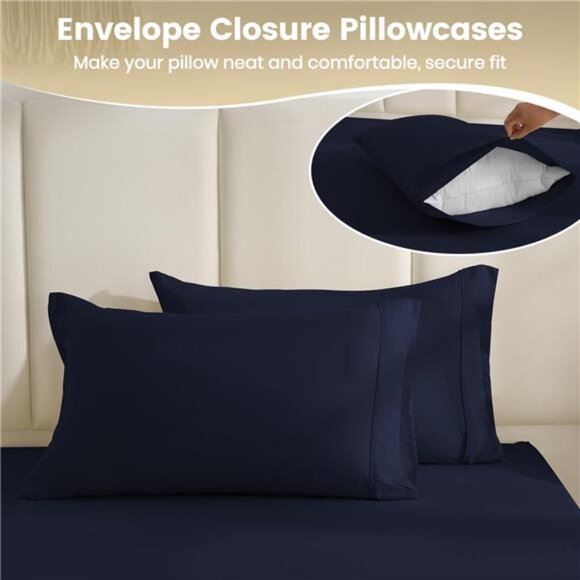 Full Size Sheet Set - 4 Piece Silky Soft Breathable Bed Sheet & Pillowcase Set - Picture 6 of 8